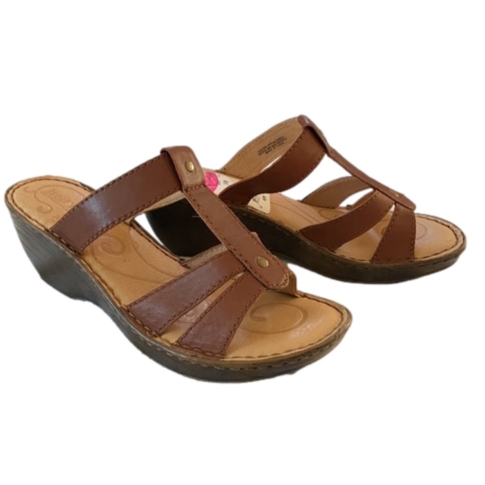 Born Wedge Slip On Sandals NWT, Size US 10M/EUR 42, Saddle Brown Leather